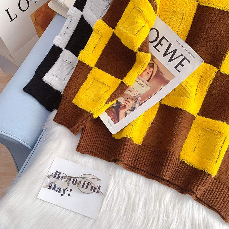 Karierter Pullover mit Kontrastmuster Lazy Wind 5063