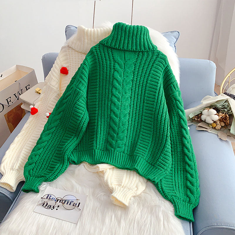 Christmas style turtleneck sweater thick loose lazy style  4947