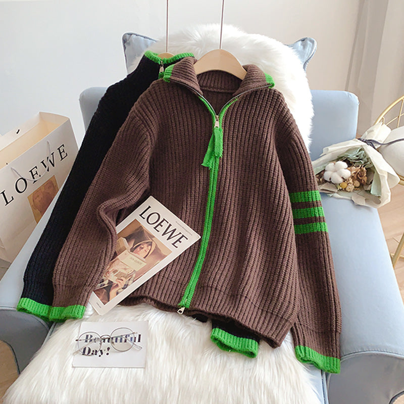 Lazy design high neck zipper sweater cardigan women  4953