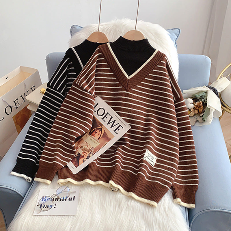 Halbhoher Kragen, gefälschte zwei Pullover, fauler Windstreifenpullover 5013