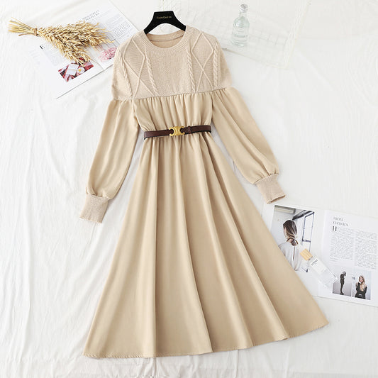 New Korean style stitched lace up with a slim waist and a dress inside  4561