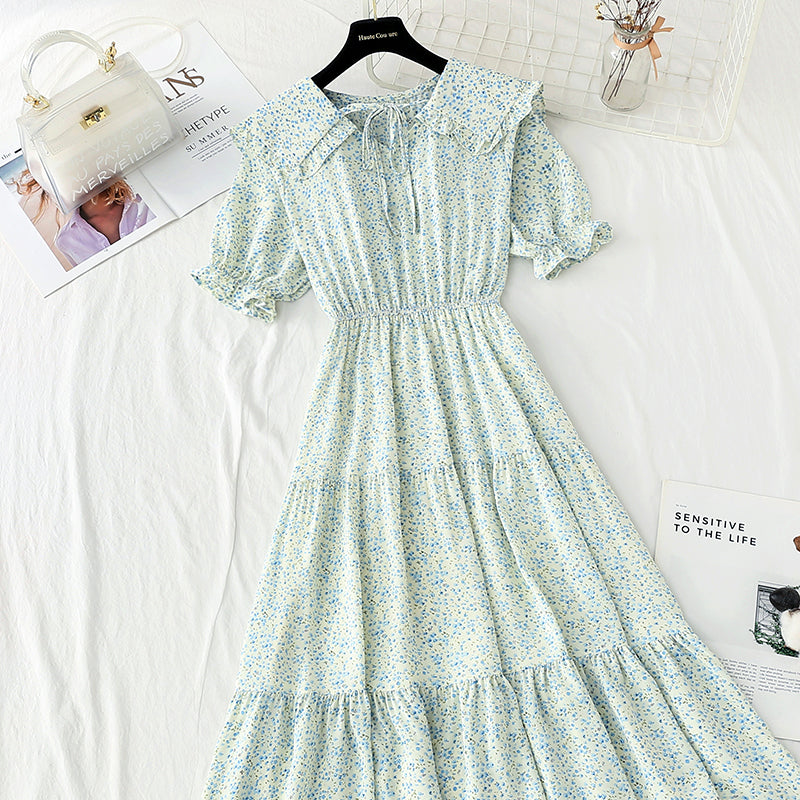 Baby collar floral dress sweet Chiffon fairy skirt  4866