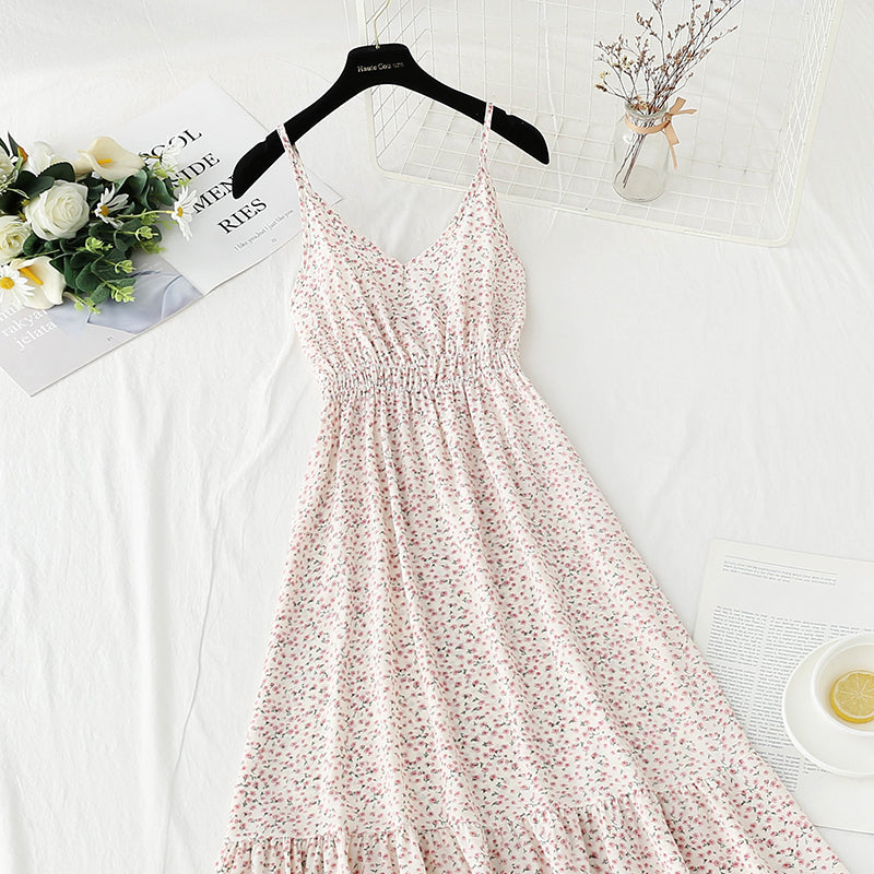 Suspender dress new sweet floral skirt French Retro  4857