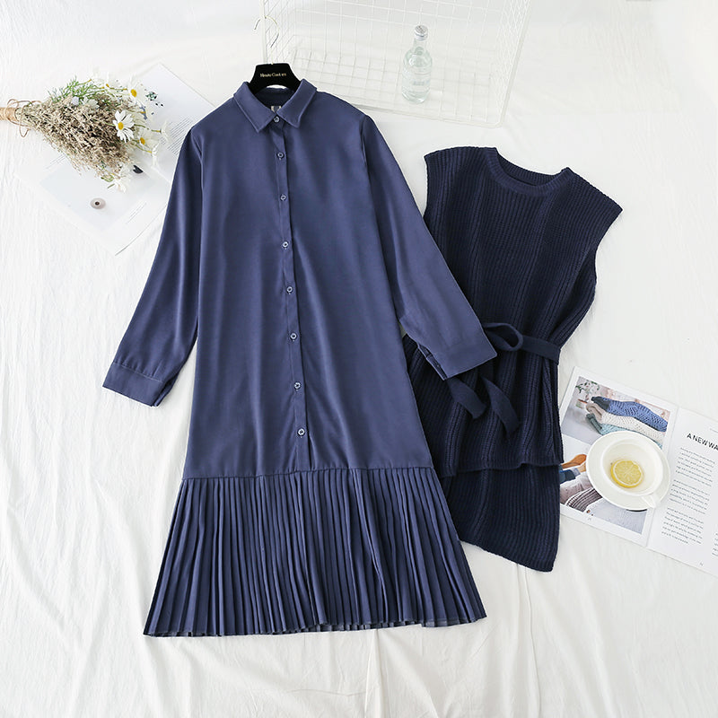 The new knitted sweater long skirt two-piece set is thin and tall  4762