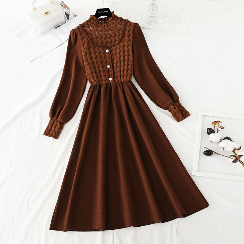 New bottomed skirt lotus leaf collar French retro Hepburn tea break  4772