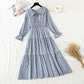 Long sleeve high waist thin French first love lattice fairy gentle dress  4721
