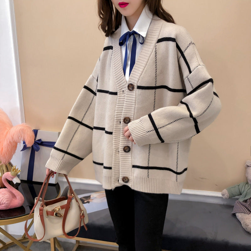 Harajuku Pullover Cardigan Plaid locker und vielseitig 4913