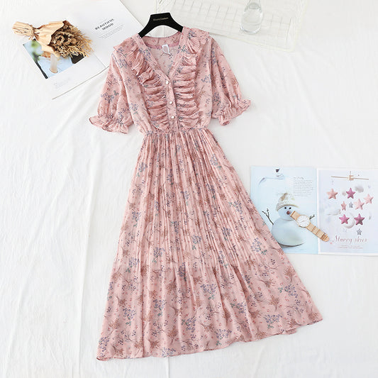 New French retro gentle wind high waist thin belly covered Chiffon Skirt  4605