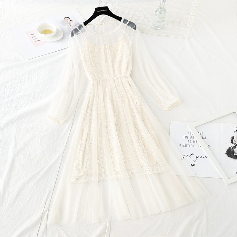 Suspender backing French minority long skirt fairy super fairy series  4737