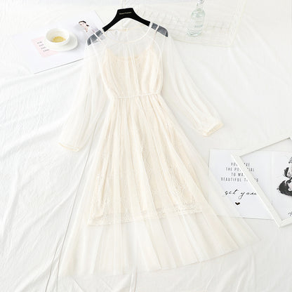 Suspender backing French minority long skirt fairy super fairy series  4737