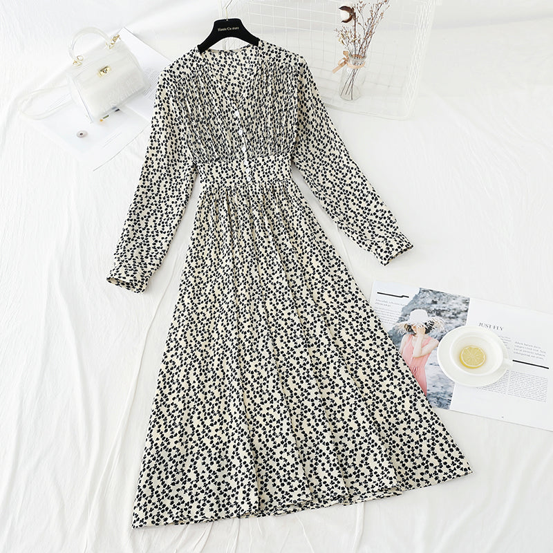 Französisches Blumenkleid Retro Minorität Chiffonkleid 4833