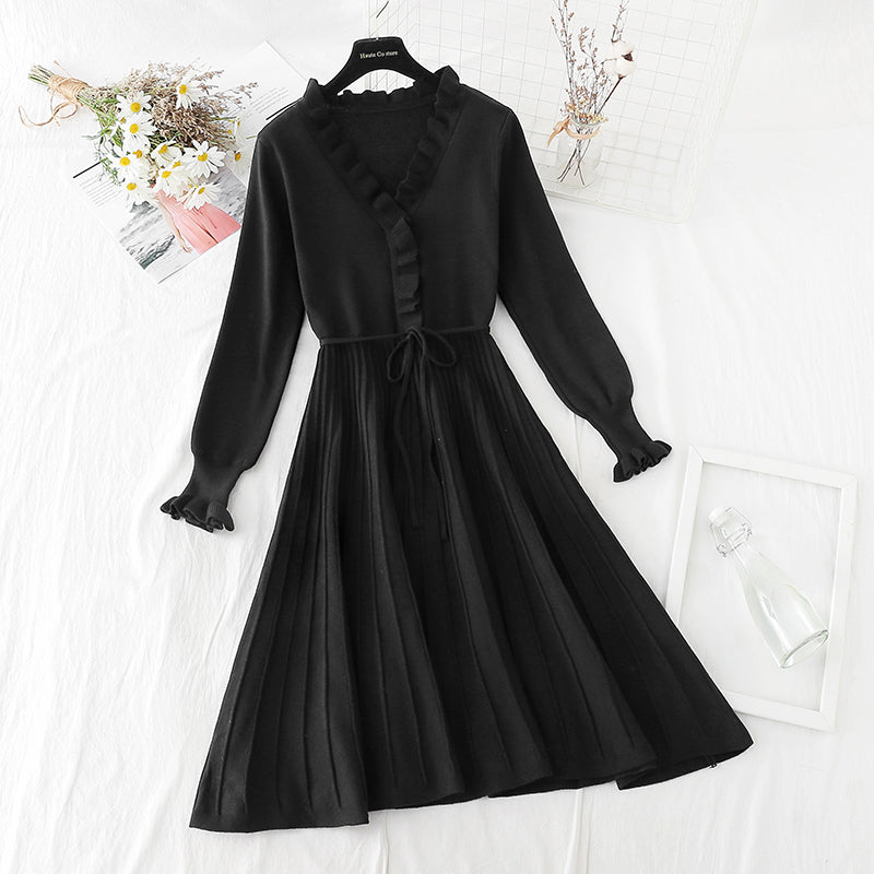 New slim lace up knitted skirt over the knee with temperament Christmas skirt  4801