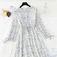 New long sleeve waistband lace up thin Chiffon gentle wind Floral Dress  4719