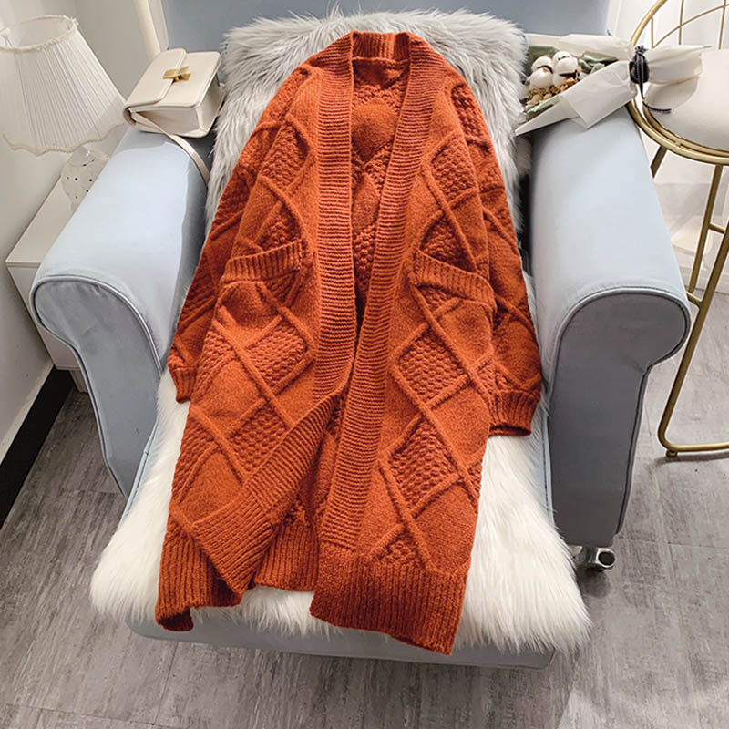 Sweater cardigan female loose lazy wind thickened thick thread twist  4933