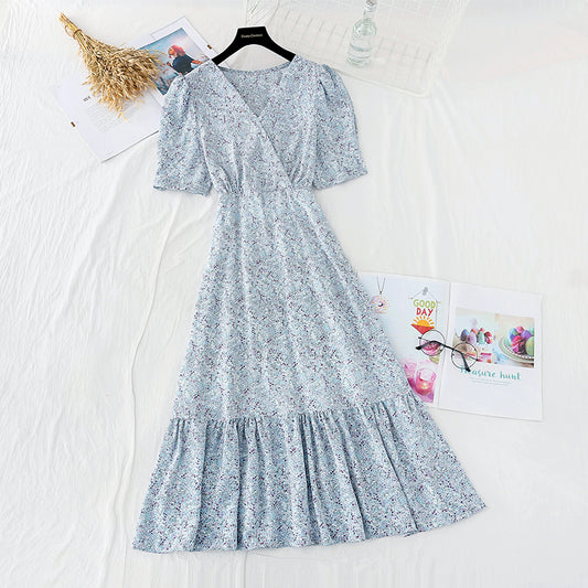 New chiffon skirt, slim waist in summer, French gentle long skirt  4616