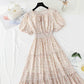 Gentle wind floral dress sweet fairy skirt bubble sleeve A-line skirt  4894
