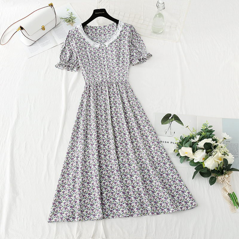 New medium length chiffon skirt with short sleeves is thin and gentle  4864