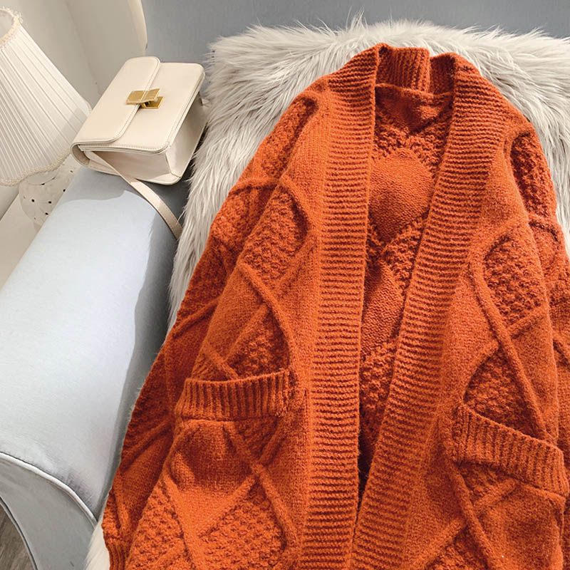 Sweater cardigan female loose lazy wind thickened thick thread twist  4933