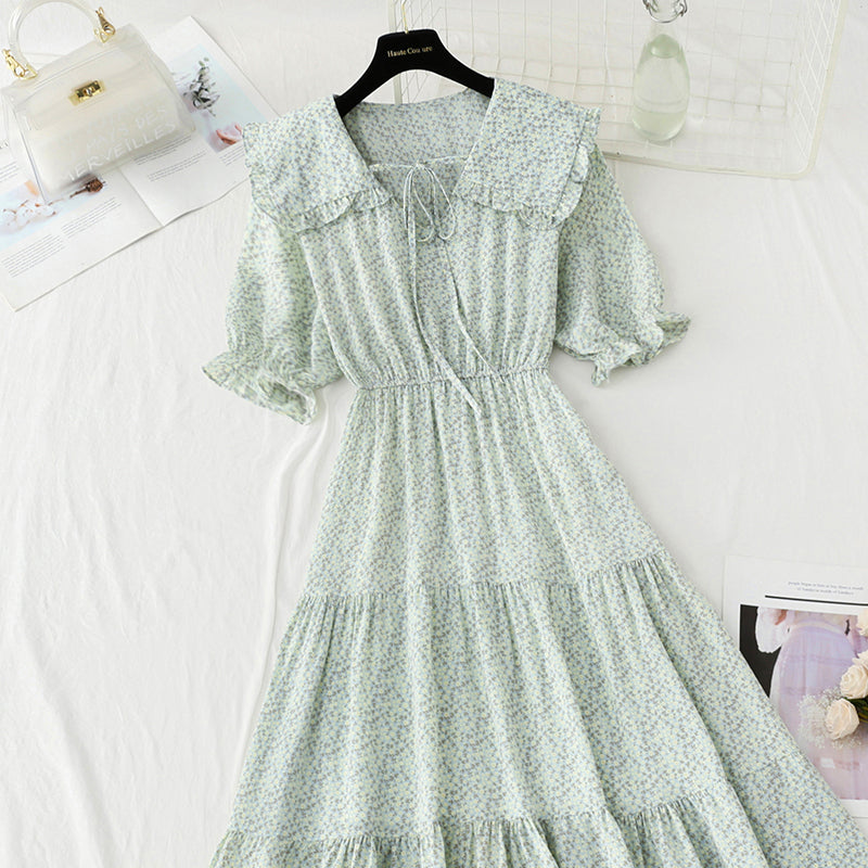 Sweet baby collar floral dress gentle wind and snow spinning dress  4883