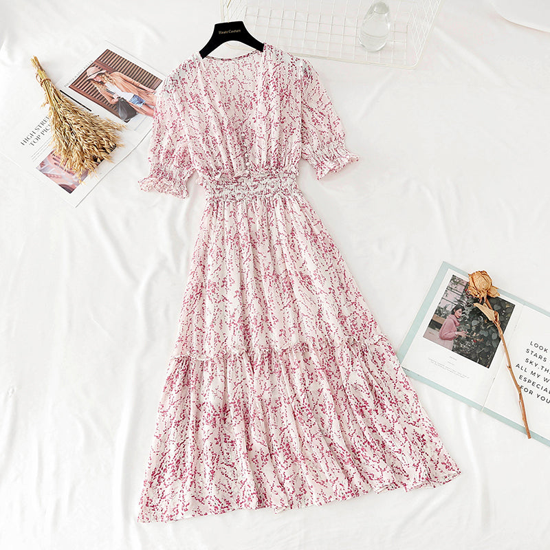 La nouvelle taille est fine, jupe en mousseline à manches bouffantes, jupe longue rétro française 4594