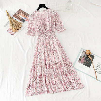 La nouvelle taille est fine, jupe en mousseline à manches bouffantes, jupe longue rétro française 4594