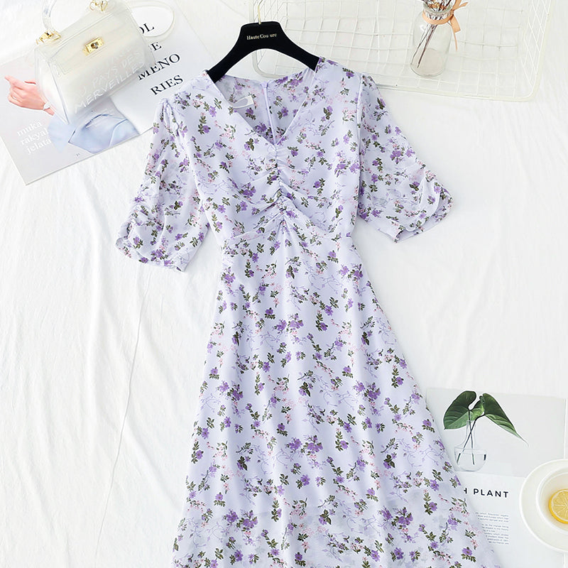 French retro first love sweet floral skirt temperament small skirt  4897