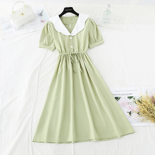 New Retro French drawstring waist closing Japanese gentle skirt  4700