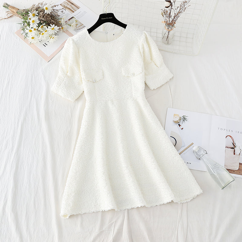 Design sense niche skirt Hepburn style high waist tweed  4802