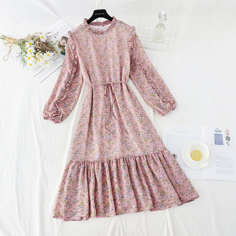 New women's lace up Ruffle Floral Dress  4822