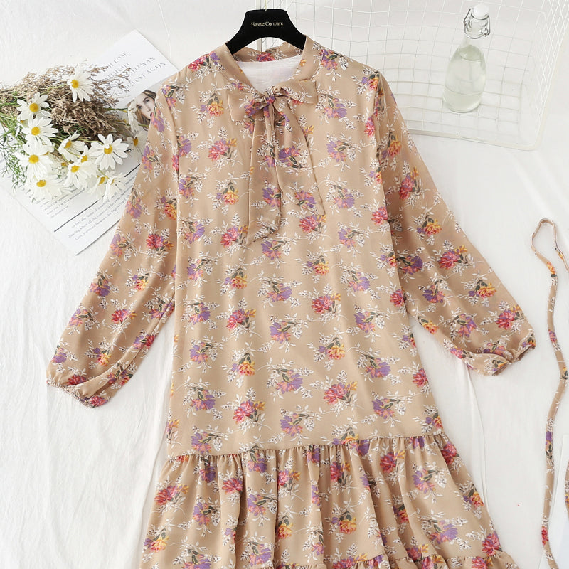 New women's lace up bow temperament retro floral skirt  4817