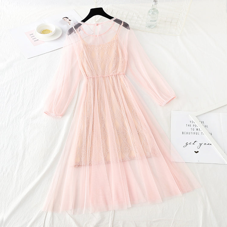 Suspender backing French minority long skirt fairy super fairy series  4737