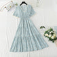 New sweet broken Flower Chiffon French retro lace V-neck slim dress  4873