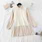 New knitted vest LONG SLEEVE bottomed Pleated Skirt Set  4818