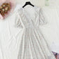New French V-neck sweet Ruffle gentle snow spun dress  4852