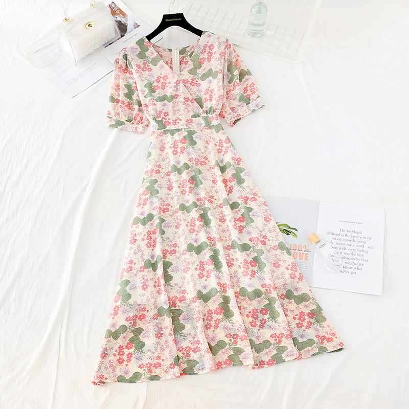 Robe vintage en mousseline de soie à taille fine 4671