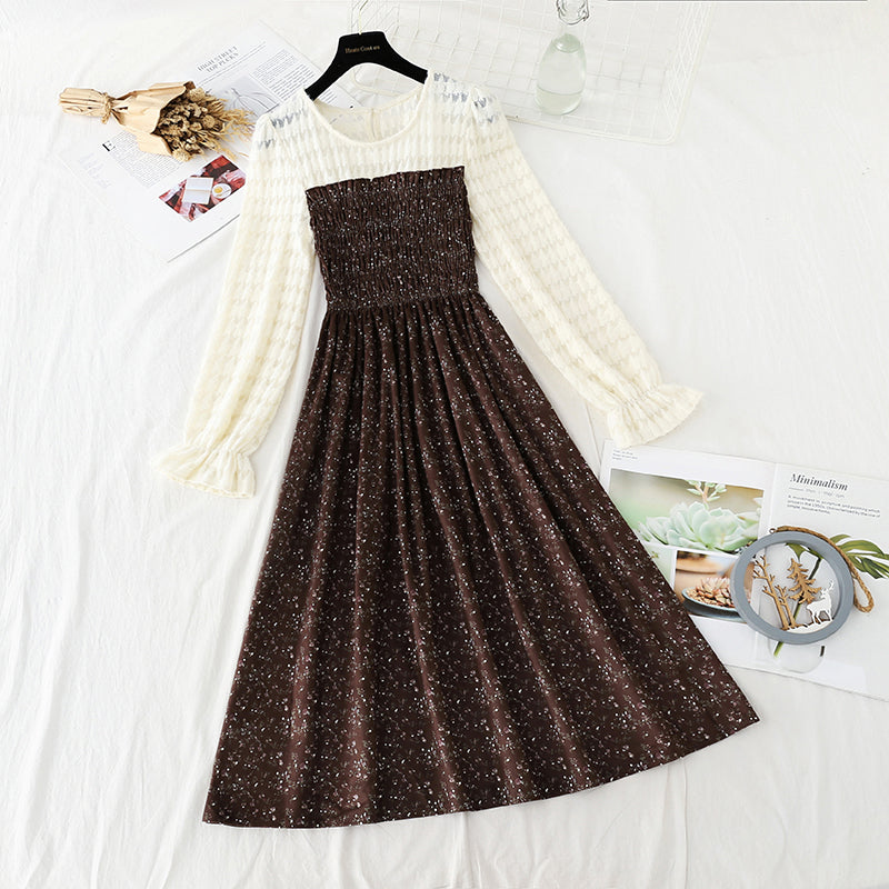 Lace stitched Chiffon Floral Dress  4756