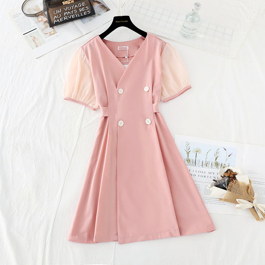 Chiffon waistband shows thin temperament. Small double breasted suit skirt  4649