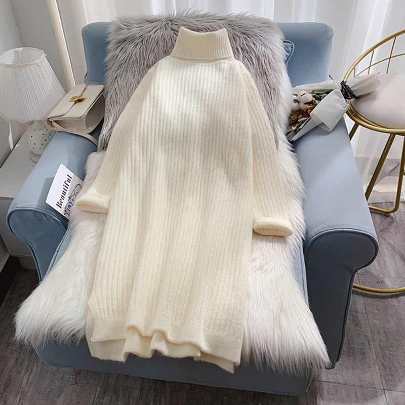 Medium length sweater women's Korean version loose over the knee  4931