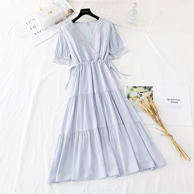 La nouvelle taille rétro française montre un tempérament mince, une jupe longue féerique 4610