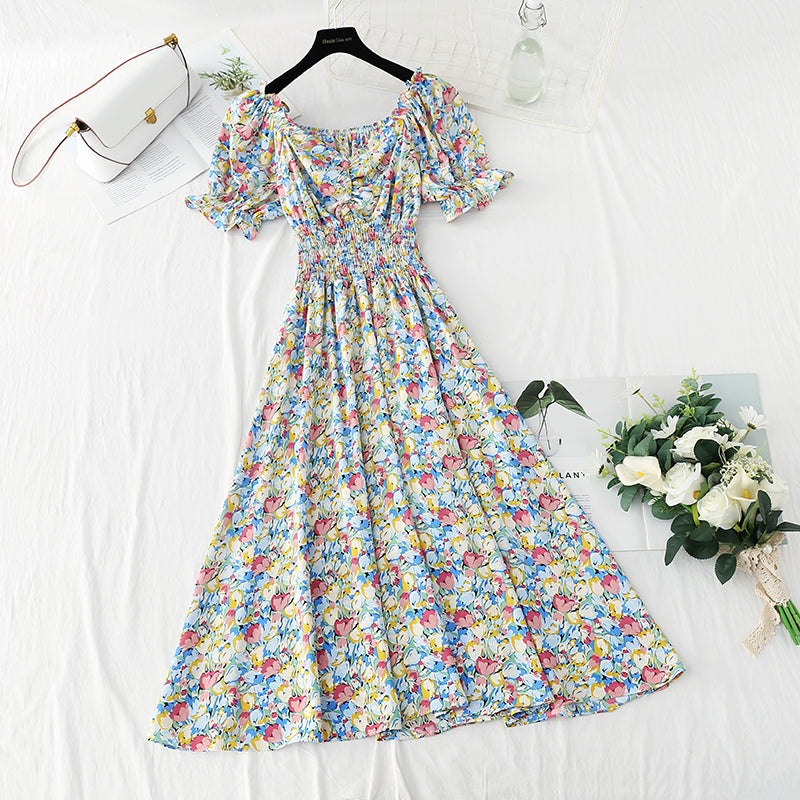 New gentle wind floral dress French Chiffon tea break skirt  4863