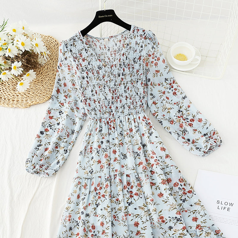 New French minority long skirt with pleated waist and thin A-line skirt  4832