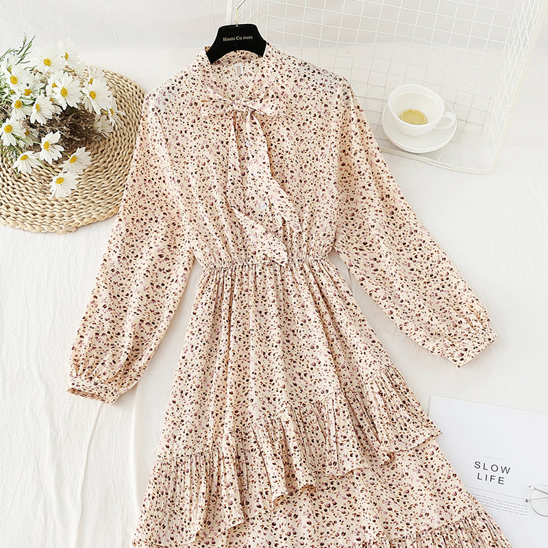 New irregular pleated Ruffle French Vintage chiffon long skirt  4823