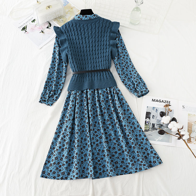 New suit knitted sweater vest skirt two piece suit foreign style  4744