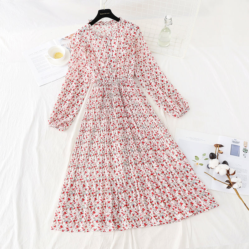 Nouvelle robe fleurie plissée au genou 4575