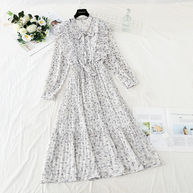 The new female super fairy slim and gentle wind Pleated Chiffon floral skirt  4728