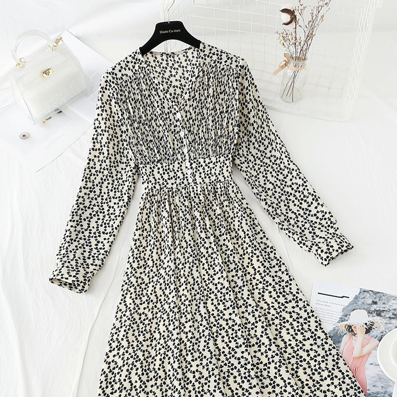 Französisches Blumenkleid Retro Minorität Chiffonkleid 4833