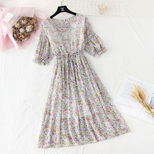 New lace up waistband shows thin French retro skirt fairy super fairy series  4586