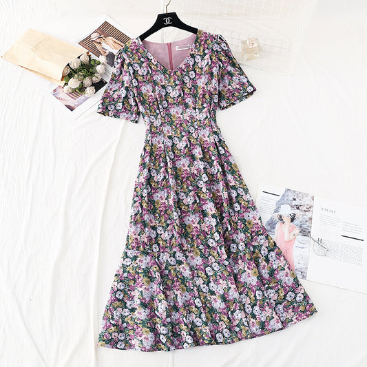 The new waist is slim, French retro Chiffon oil painting fishtail skirt  4585