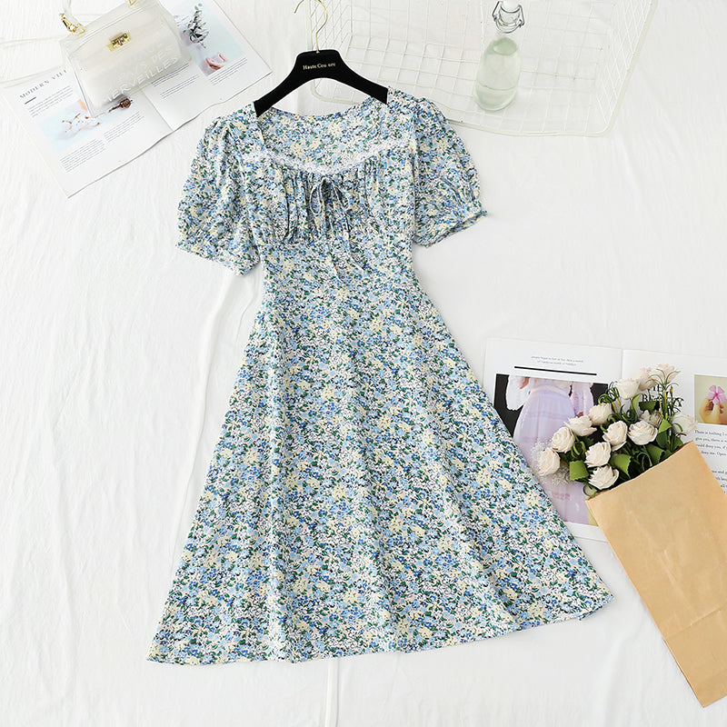 New style gentle wind sweet square collar lace temperament small skirt  4860