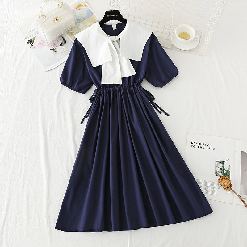 New sweet bubble sleeve shawl long skirt drawstring waist lace up skirt  4849